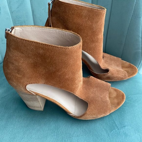 PAIGE Marea Tan Suede Cutout Heeled Booties 10.5 - Picture 5 of 5